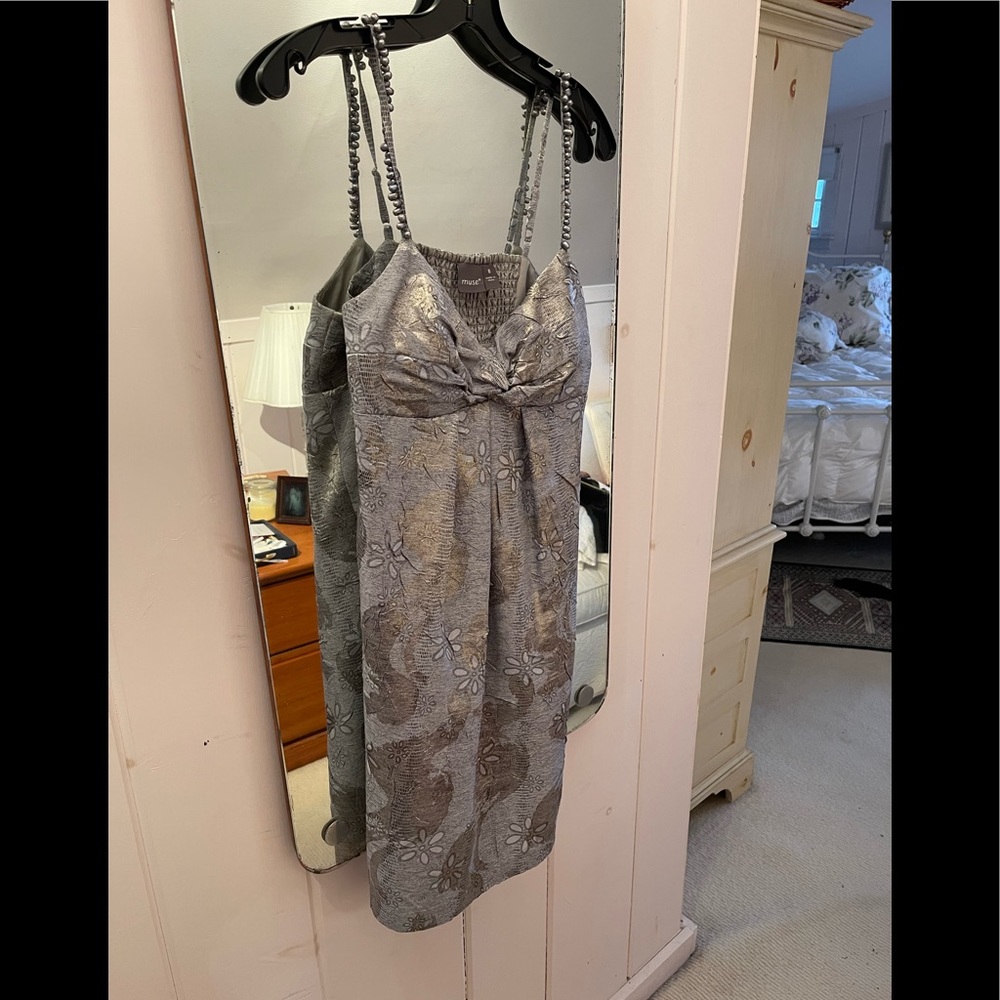 Like New Muse Rehearsal Dinner Dress - real grey pearls on straps.